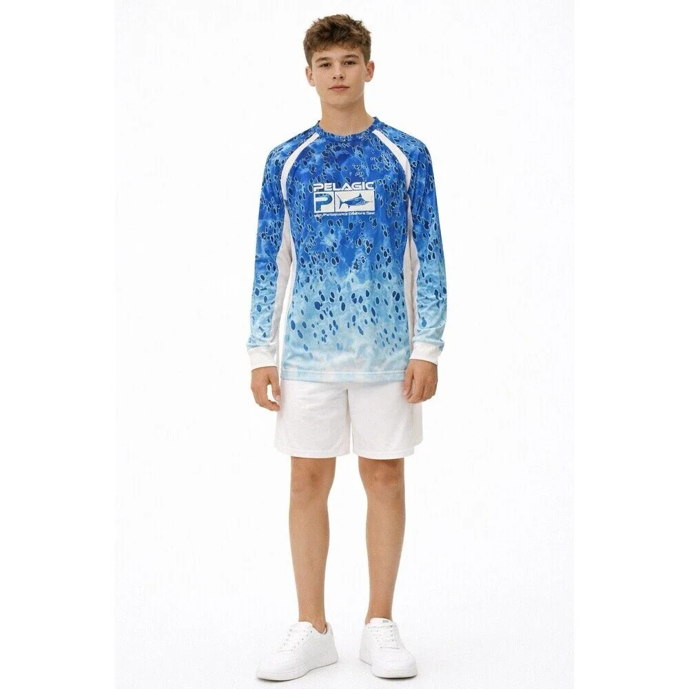 Pelagic VaporTek Blue Fishing Performance Shirt Youth Large Offshore Gear NWT